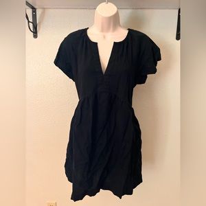 Linen blend black mini dress